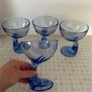 Set of 4 vintage Bormioli Rocco Jerba cobalt blue glasses - Italy